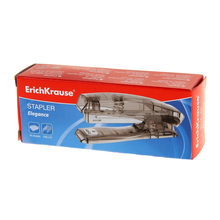 Степлер №10 до 20 листов Erich Krause Elegance, встроенный антистеплер, вмещает до 100 скоб, глубина закладки бумаги до 51мм, микс