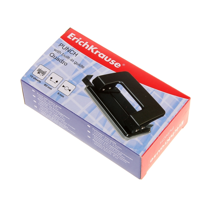 Дырокол до 20 листов Erich Krause U20, черный, диаметр прокола 6мм, расстояние между проколами 80мм