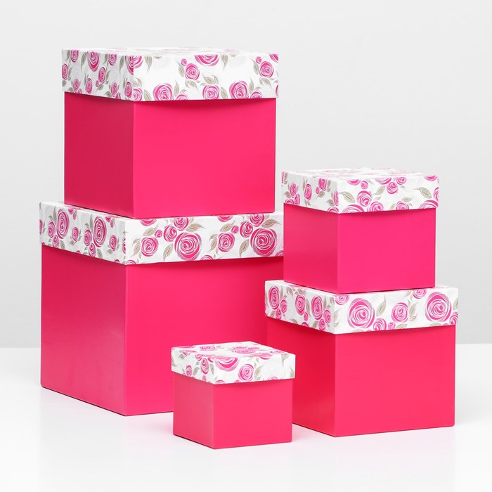 фото Набор коробок №2 5 в 1 розовая графика 22,5х22,5х22,5 - 9,5х9,5х9,5см