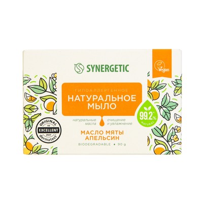 Натуральное туалетное мыло Synergetic "Масло мяты и апельсин", 90 г
