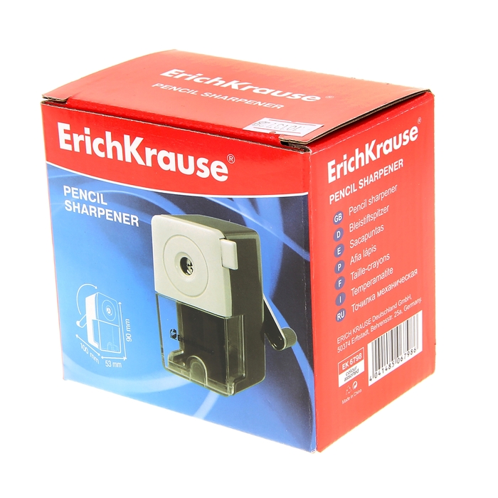 Точилка механическая Erich Krause, с контейнером для сбора стружки и с механизмом крепления к столу, отверстие диаметром 8мм, микс