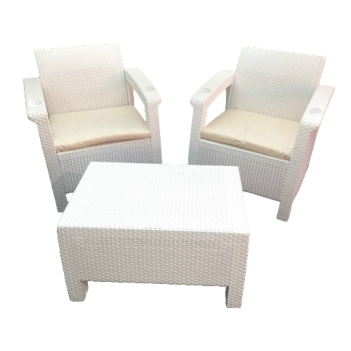 

Комплект мебели Yalta Balcony Set: 2 кресла, столик, цвет белый, цвет подушки МИКС