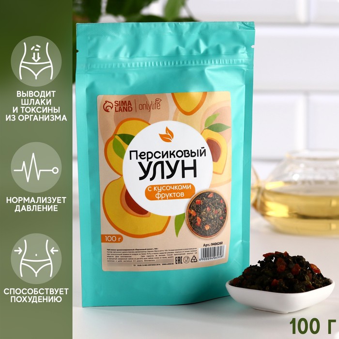 Onlylife Чай улун, вкус: персик, снижение веса, очищение от токсинов, 100 г.