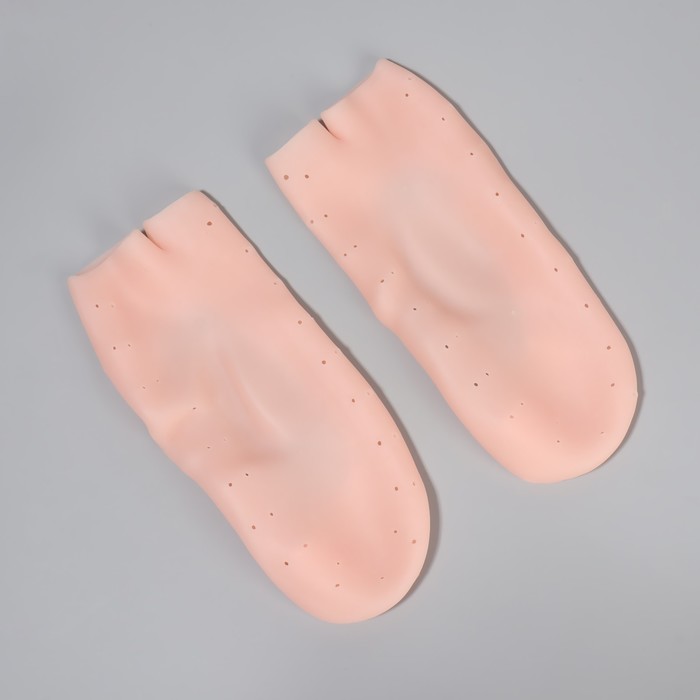 Носочки для педикюра, силиконовые, с перфорацией, с разделителем, 17 × 7 см, цвет бежевый