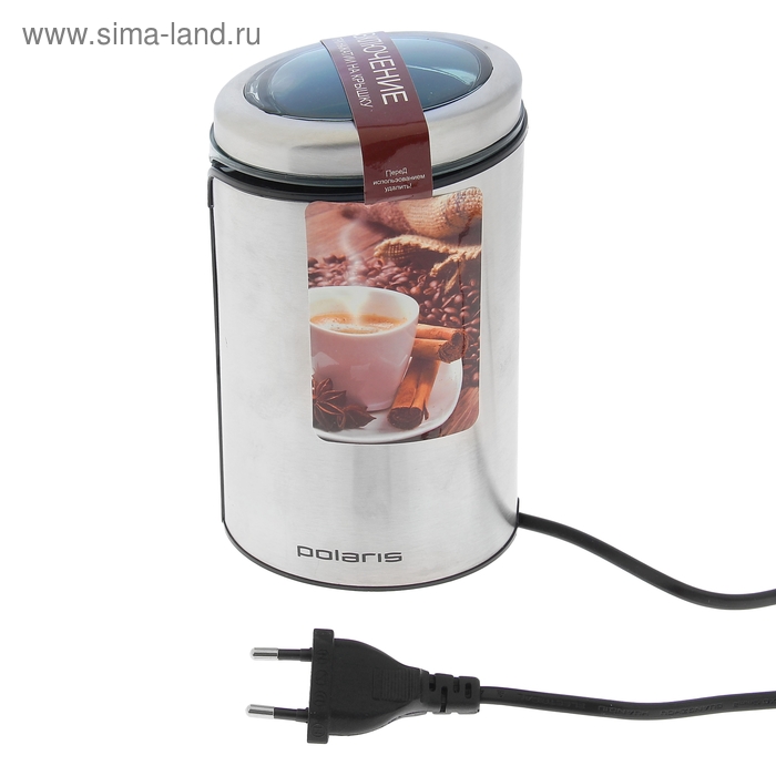 Кофемолка Polaris PCG 0815A, электрическая, ножевая, 150 Вт, 70 г, серебристая кофемолка redmond rcg m1608 электрическая ножевая 160 вт 60 г серебристая