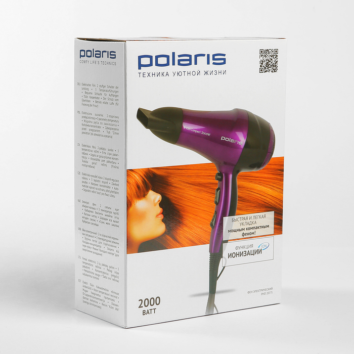 Фен Polaris PHD 2077i, фиолетово-черный 2000Вт.