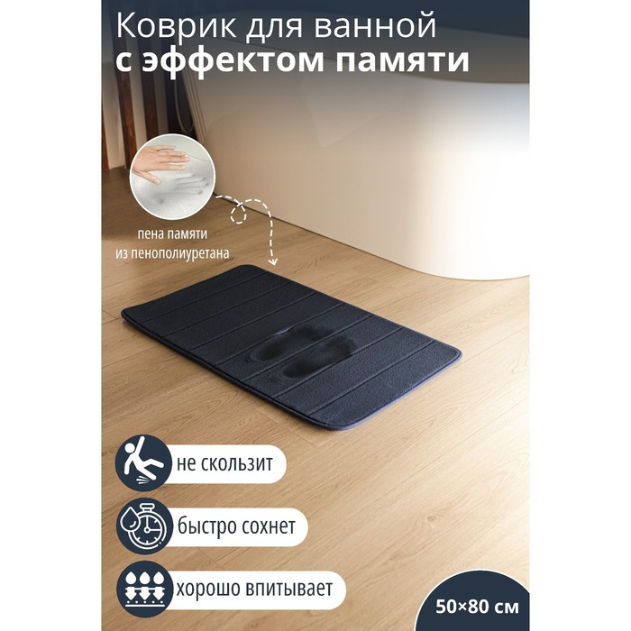 фото Коврик для дома с эффектом памяти savanna memory foam, 50×80 см, цвет тёмно-синий