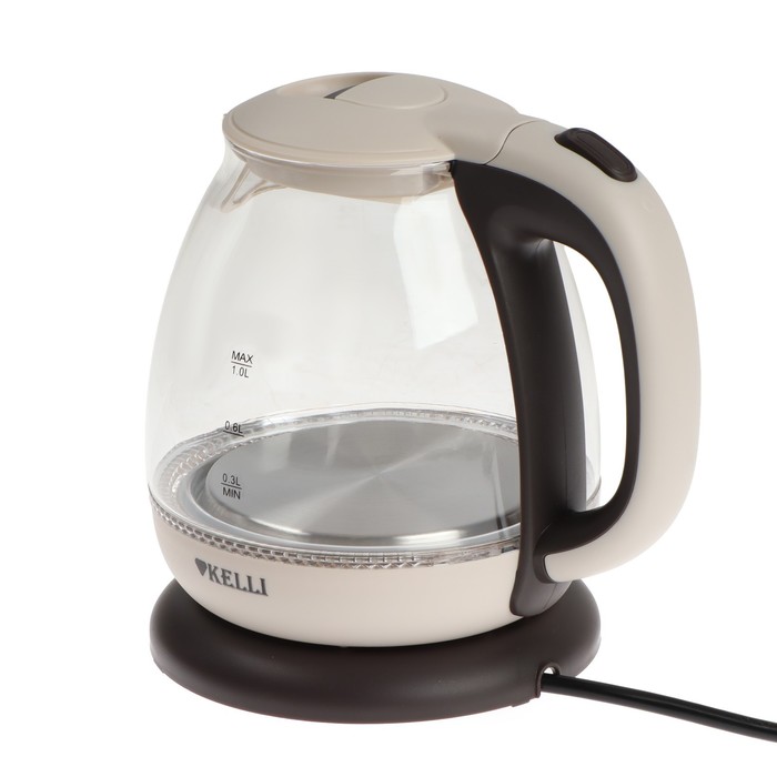 

Чайник электрический KELLI KL-1370, стекло, 1 л, 1100 Вт, коричневый
