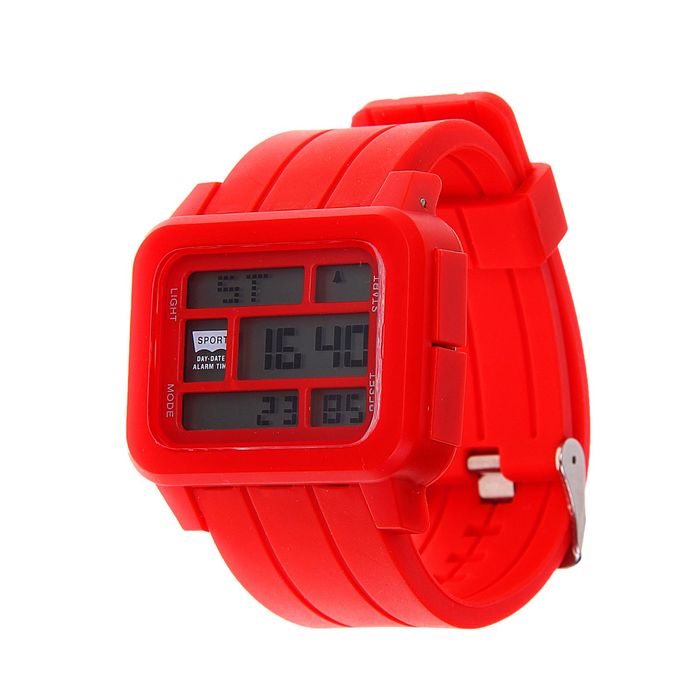 Часы наручные мужские электронные с подсветкой на силиконовом ремешке, цвет красный