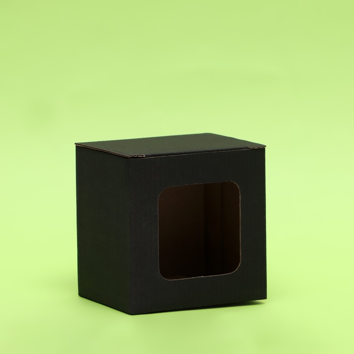 Коробка под кружку, с окном, черная 12 х 9,5 х 12 см