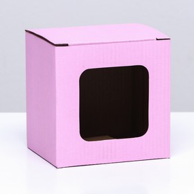 Коробка под кружку, с окном, розовая 12 х 9,5 х 12 см