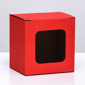 Коробка под кружку, с окном, красная 12 х 9,5 х 12 см