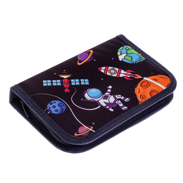 Пенал школьный на молнии, ткань, 1 секция, с наполнением, 13 х 19,5 см, Космос 9371229