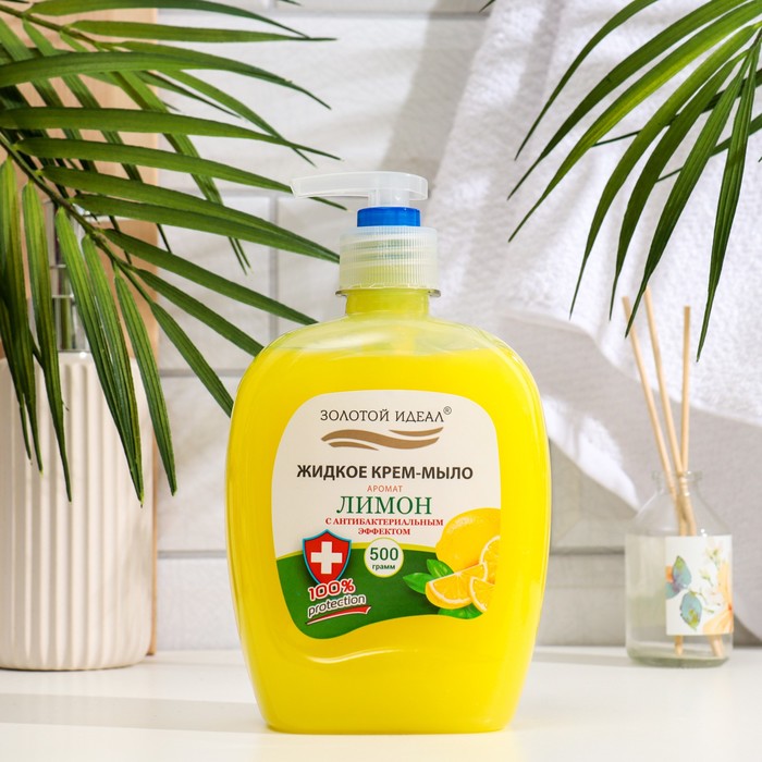 Жидкое крем-мыло Золотой идеал Лимон, антибактериальное, 500 гр