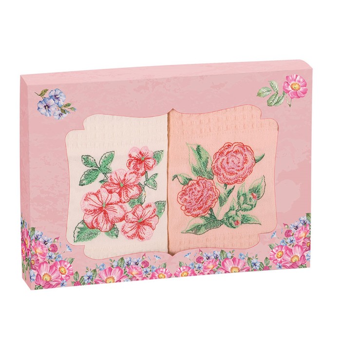 Набор вафельных полотенец «Розовые облака», размер 33х60 см - 2 шт
