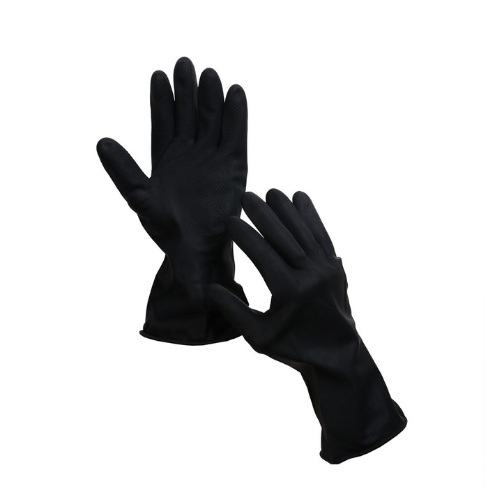 Перчатки резиновые рабочие, КЩС, универсальные, чёрные