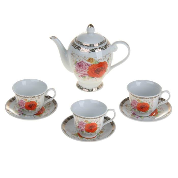 Набор чайный "Кристина", 7 предмета: чайник 800 мл, 3 чашки 220 мл, 2 блюдца