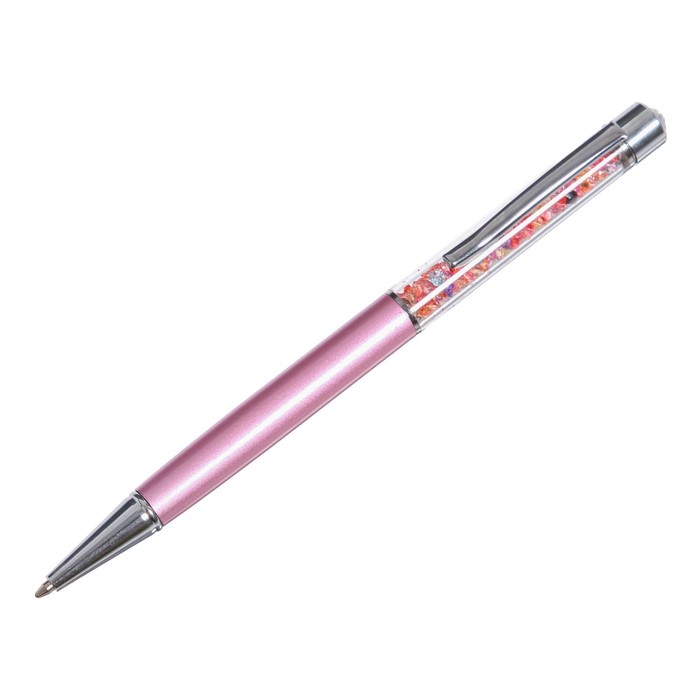 Ручка подарочная шариковая в пластиковом футляре поворотная Стразы ассорти розовая с сереб