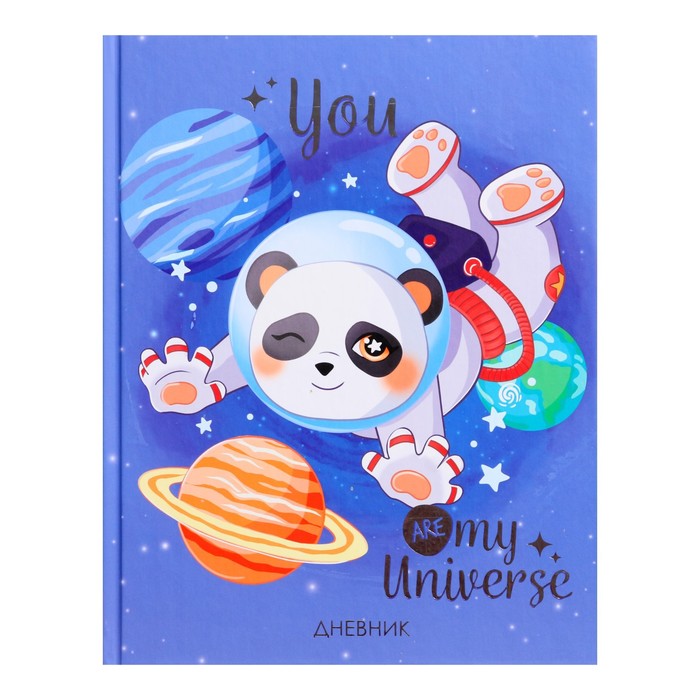 Дневник для 1-4 классов, "Космическая панда", твердая обложка 7БЦ, матовая ламинация, тиснение фольгой, 48 листов