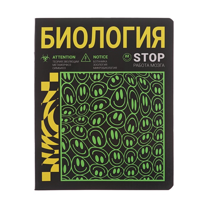 

Тетрадь предметная "Неоновый смайл", 48 листов в клетку "Биология", обложка мелованный картон, неоновая краска, блок 65 г/м