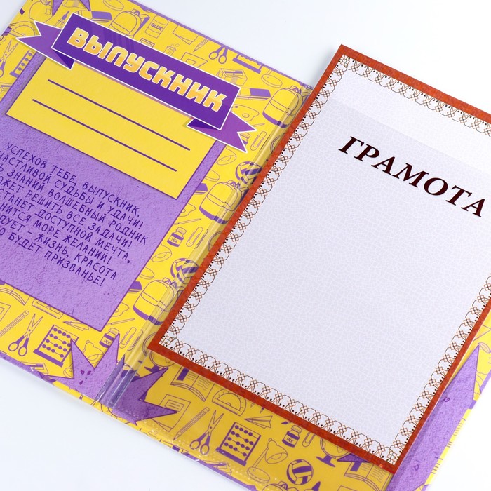 Папка с двумя файлами А4 "Выпускник" желтый и фиолетовый фон