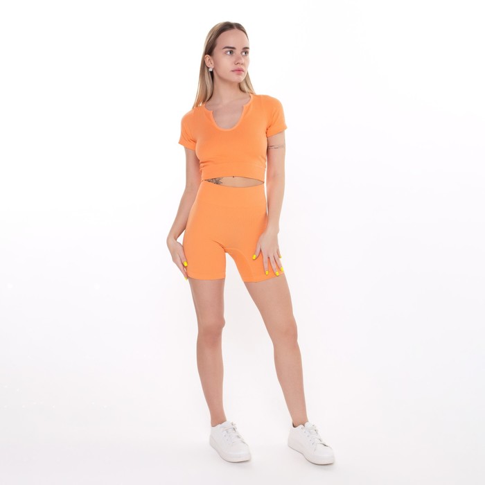 Комплект женский (топ, шорты), цвет оранжевый, ONE SIZE (42-46) комплект женский топ стринги цвет бежевый one size 42 46