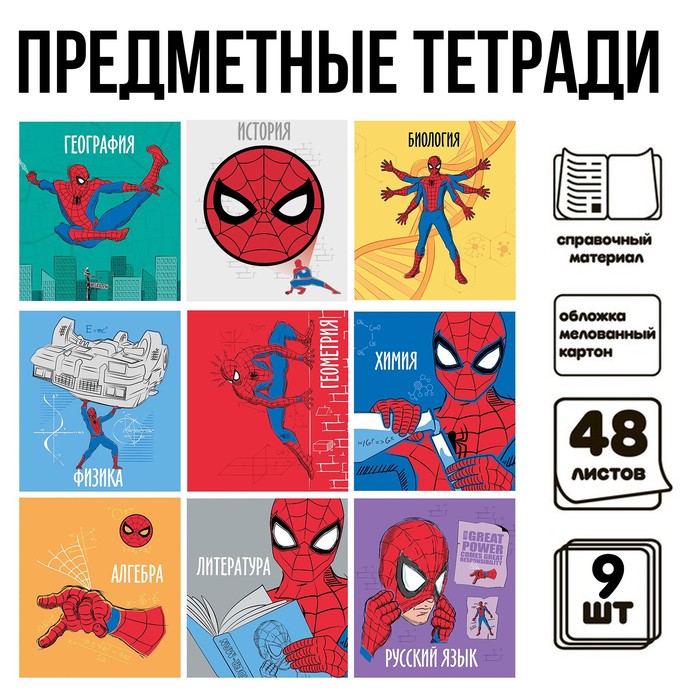 Комплект предметных тетрадей 48 листов Человек-паук, 9 предметов
