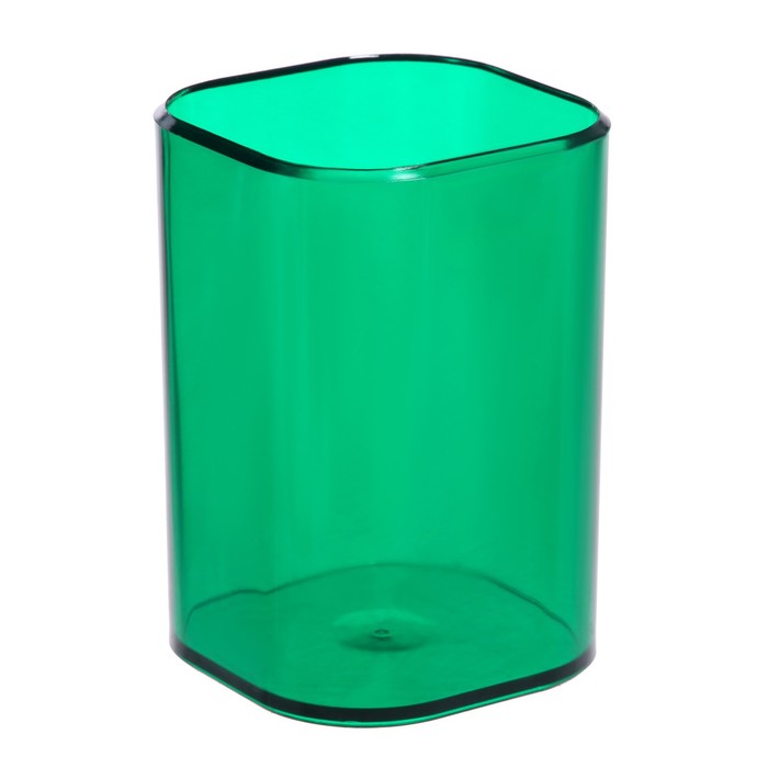 цена Подставка-стакан для канцелярии СТАММ Фаворит, пластиковый, квадрат., тонировано-зеленая