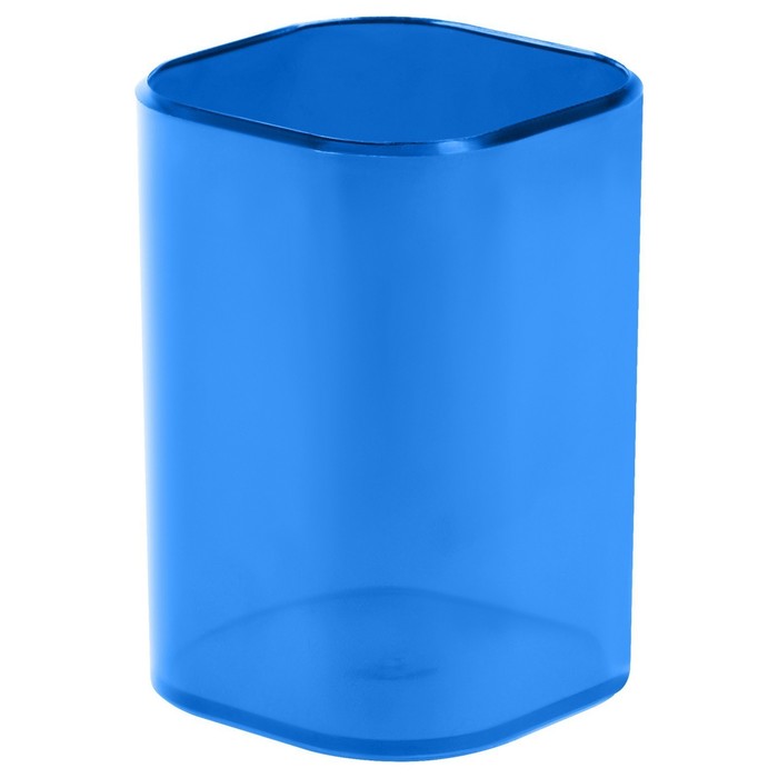 цена Подставка-стакан для канцелярии СТАММ Фаворит, пластиковый, квадратнный, тонировано-синяя