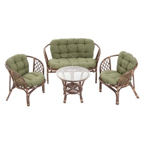 Набор садовой мебели "Индо" 4 предмета: 2 кресла, 1 диван, 1 стол, зеленый/тёмный ротанг