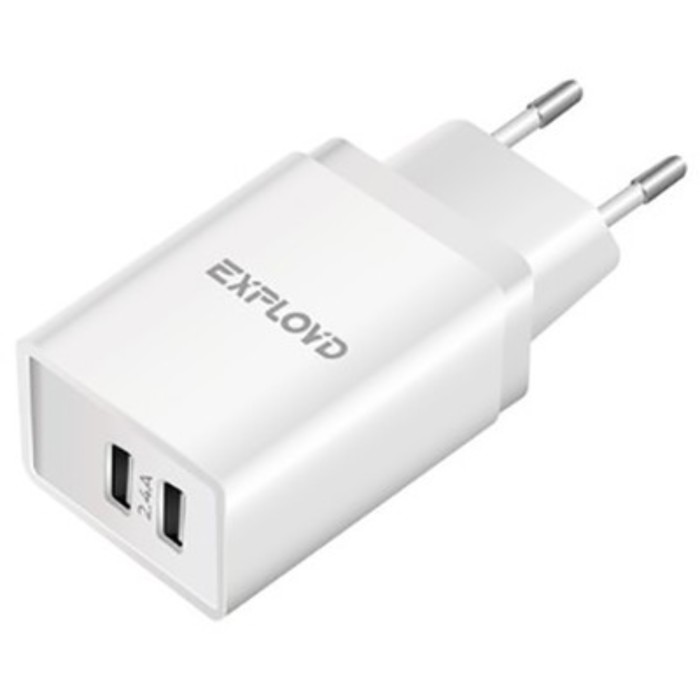 Сетевое зарядное устройство Exployd EX-Z-1331, 2 USB, 2.4 А, белое сетевое зарядное устройство exployd ex z 1126 белый