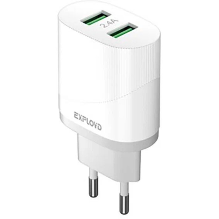 Сетевое зарядное устройство Exployd EX-Z-1429, 2 USB, 2.4 А, белое сетевое зарядное устройство exployd ex z 1430 2 usb 2 4 а черное