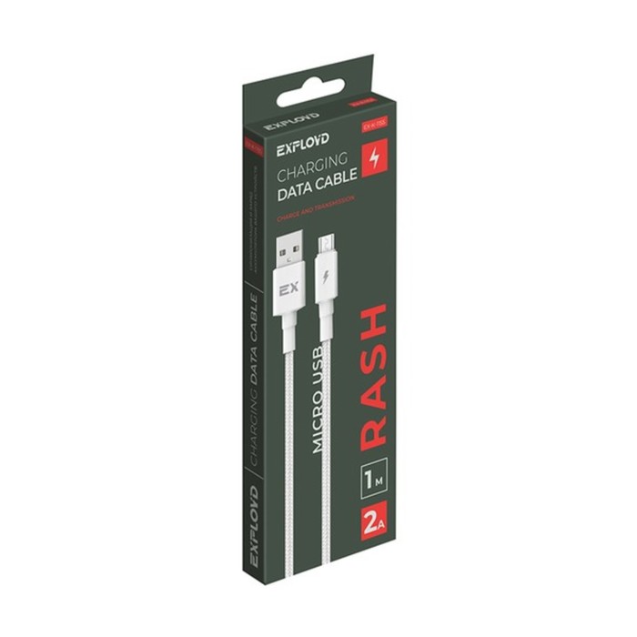 

Кабель Exployd EX-K-1155, microUSB - USB, 2 А, 1 м, нейлонова оплетка, белый