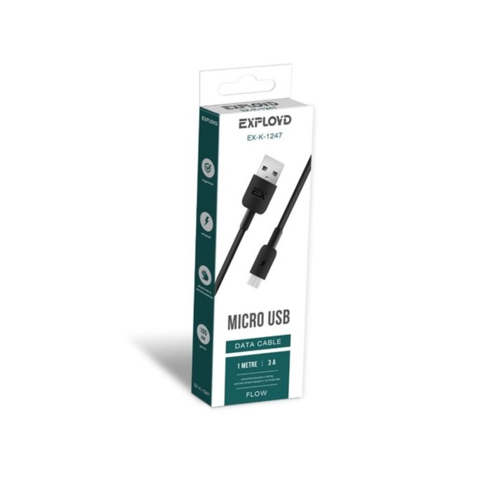 

Кабель Exployd EX-K-1247, microUSB - USB, 3 А, 1 м, силиконовая оплетка, черный