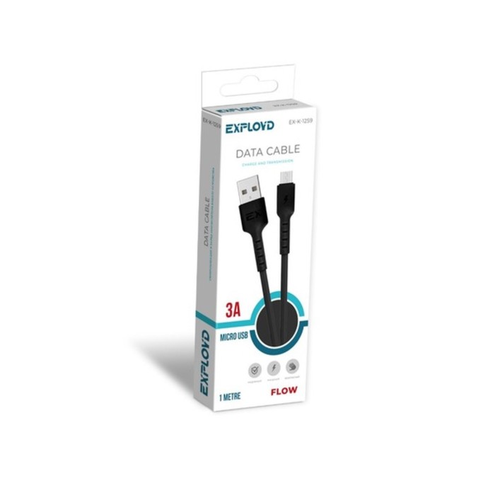 

Кабель Exployd EX-K-1259, microUSB - USB, 3 А, 1 м, силиконовая оплетка, черный