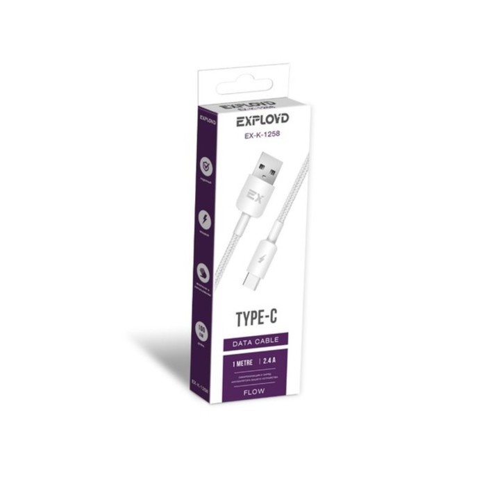 

Кабель Exployd EX-K-1258, Type-C - USB, 2.4 А, 1 м, нейлоновая оплетка, белый
