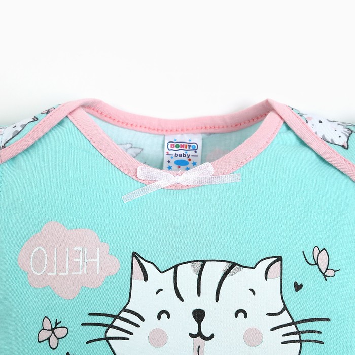 

Боди для девочки, цвет ментоловый/котята, рост 80