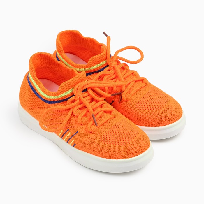 Кроссовки детские, цвет оранжевый/полоски, размер 34