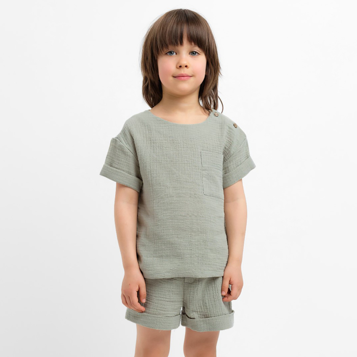 Костюм (футболка и шорты ) детский KAFTAN Муслин, р.28 (86-92см) зелёный
