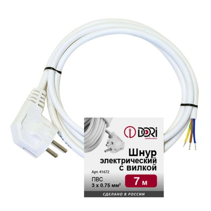 

Шнур DORI ПВС 3х0,75 с вилкой белый 7м