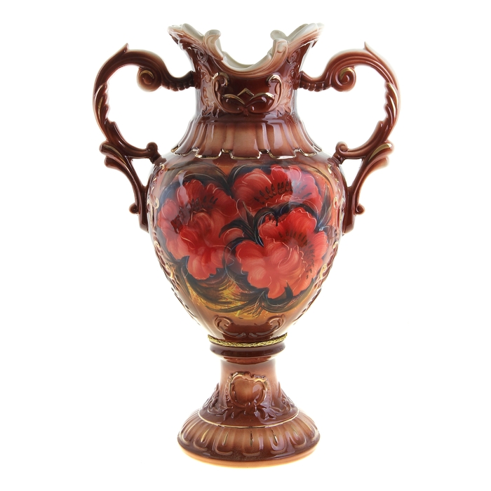 Ваза напольная "Астория" красные цветы, коричневая