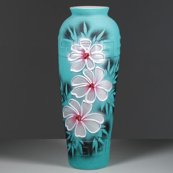 Ваза напольная "Арго" цветы, бирюзовая