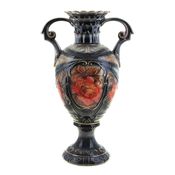 Ваза напольная "Каскад" цветы, чёрная