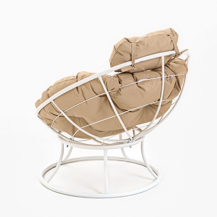 Кресло "Папасан" мини, с бежевой подушкой белое, 81х68х77см