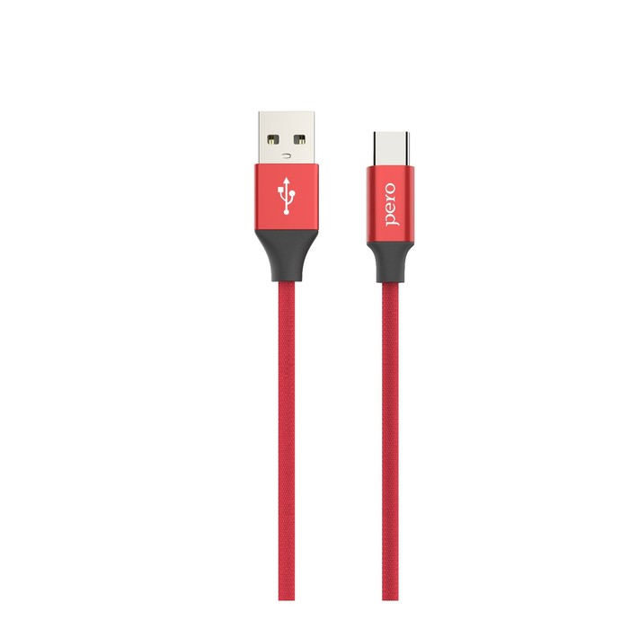 Кабель PERO DC-02, Type-C - USB, 3 А, 1 м, тканевая оплетка, красный