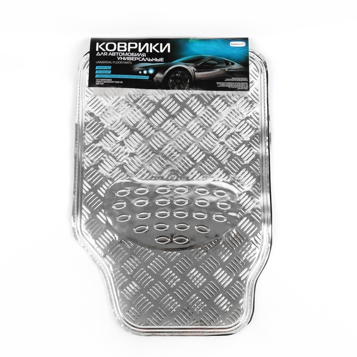 Набор ковриков для авто 4 шт, 64х43 и 45х33, глянец металлик серый