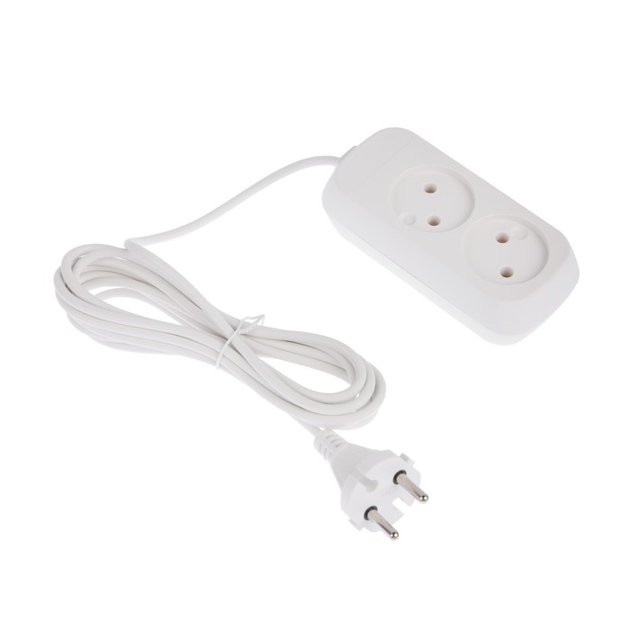 

Удлинитель Luazon Lighting ECO, 2 розетки, 3 м, 6 А, ПВС 2х0.75 мм2, без з/к, белый