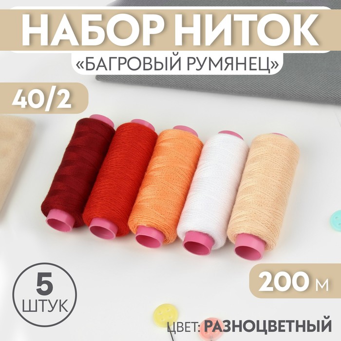 Набор ниток «Багровый румянец», 40/2, 200 м, 5 шт, цвет разноцветный набор ниток базовый 40 2 200 м 5 шт цвет разноцветный
