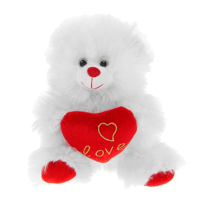 Мягкая игрушка "Мишка c красным сердцем", цвет белый
