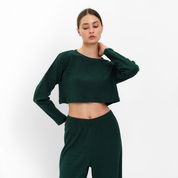 фото Комплект женский (лонгслив, брюки) minaku: casual collection цвет зеленый, р-р 42